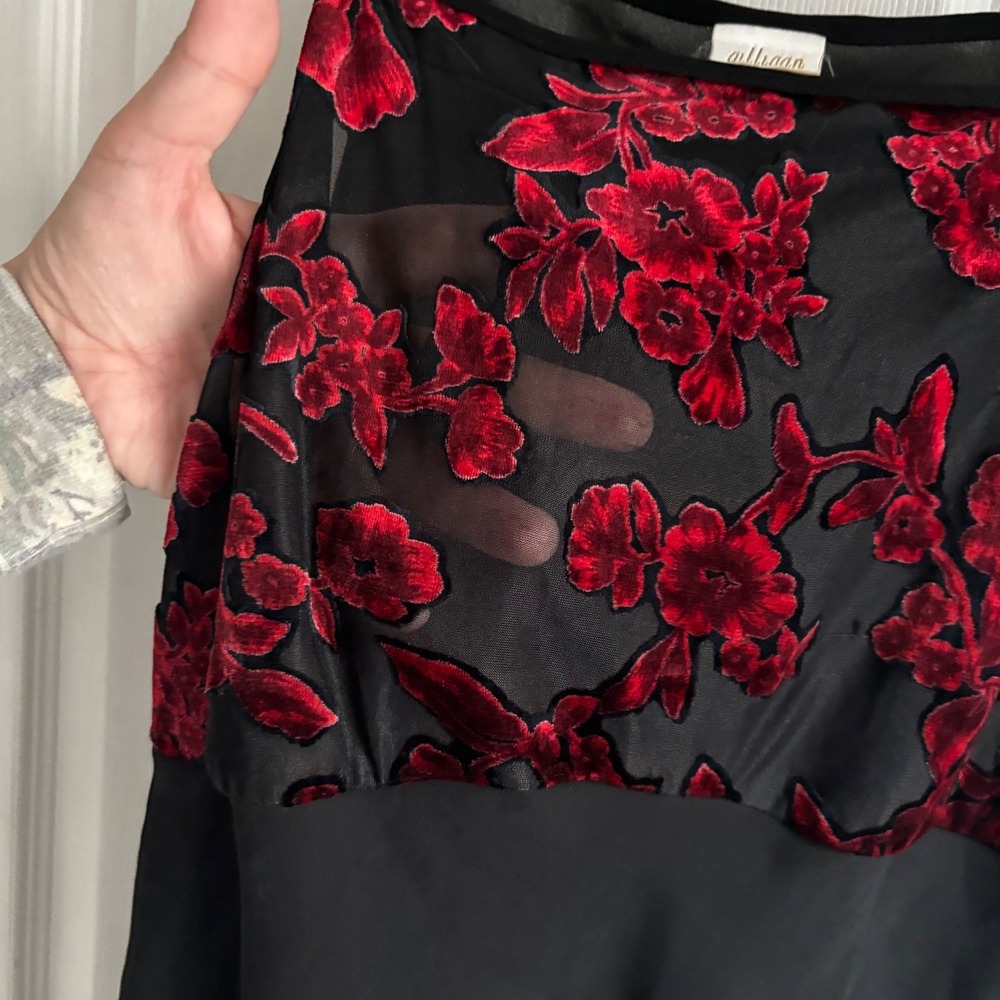 Gilligan & OMalley Black Floral Velvet Whimsy Goth Sheer Slip Dress L Vintage - Picture 4 of 6